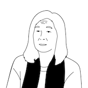 Susan Hayase Illustration of a smiling old woman with white hair