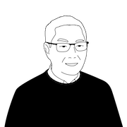Tom Izu Illustration of a smiling old man with glasses and white hair